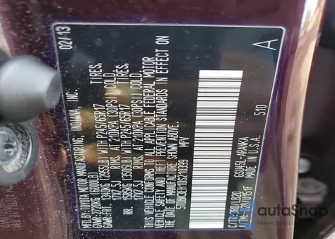 2013 Toyota Highlander Base from USA, damaged, VIN 5TDBK3EH1DS210399